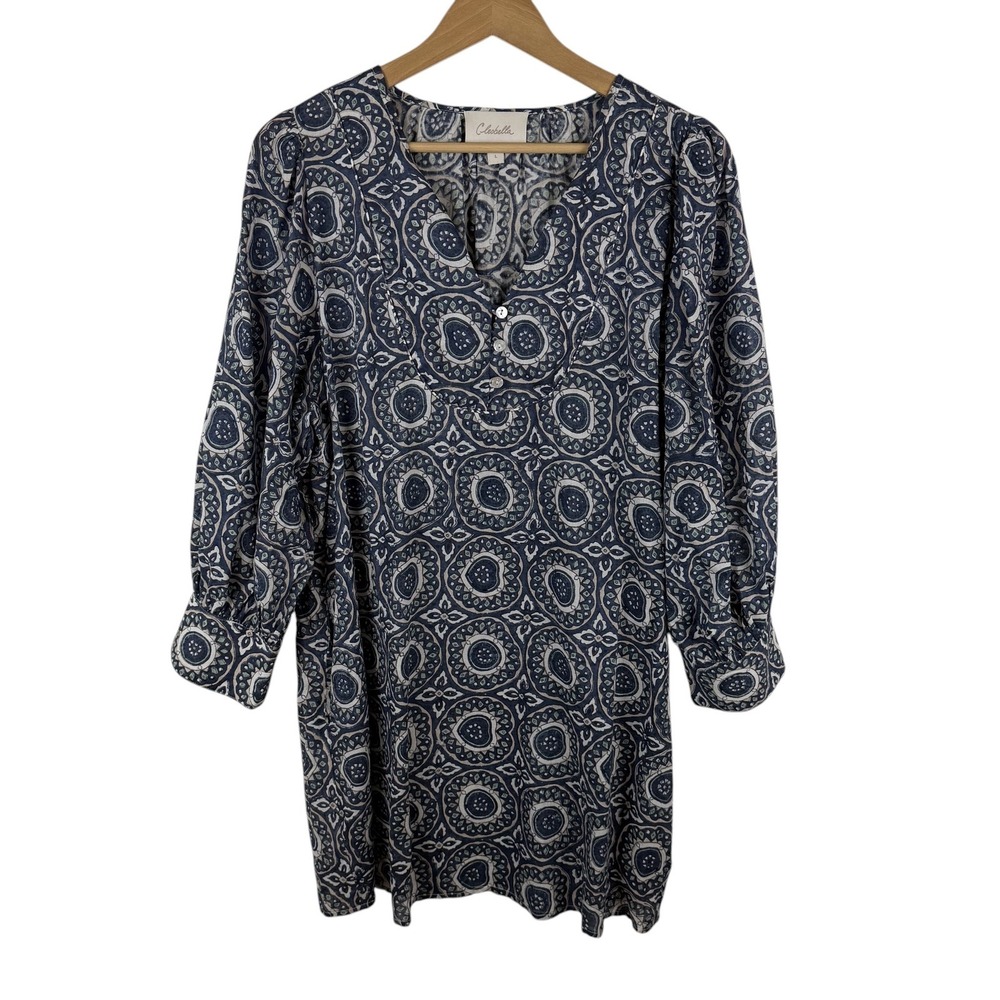 Cleobella Organic Cotton Floral Medallion Mini Dress Large Tunic Boho Relaxed‎